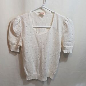 VTG SS Sweater Blouse Top Eyelet Knit XS to Small